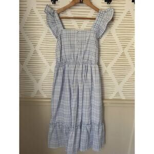 By the River Women’s Small Blue Gingham Ruffle Midi Dress
